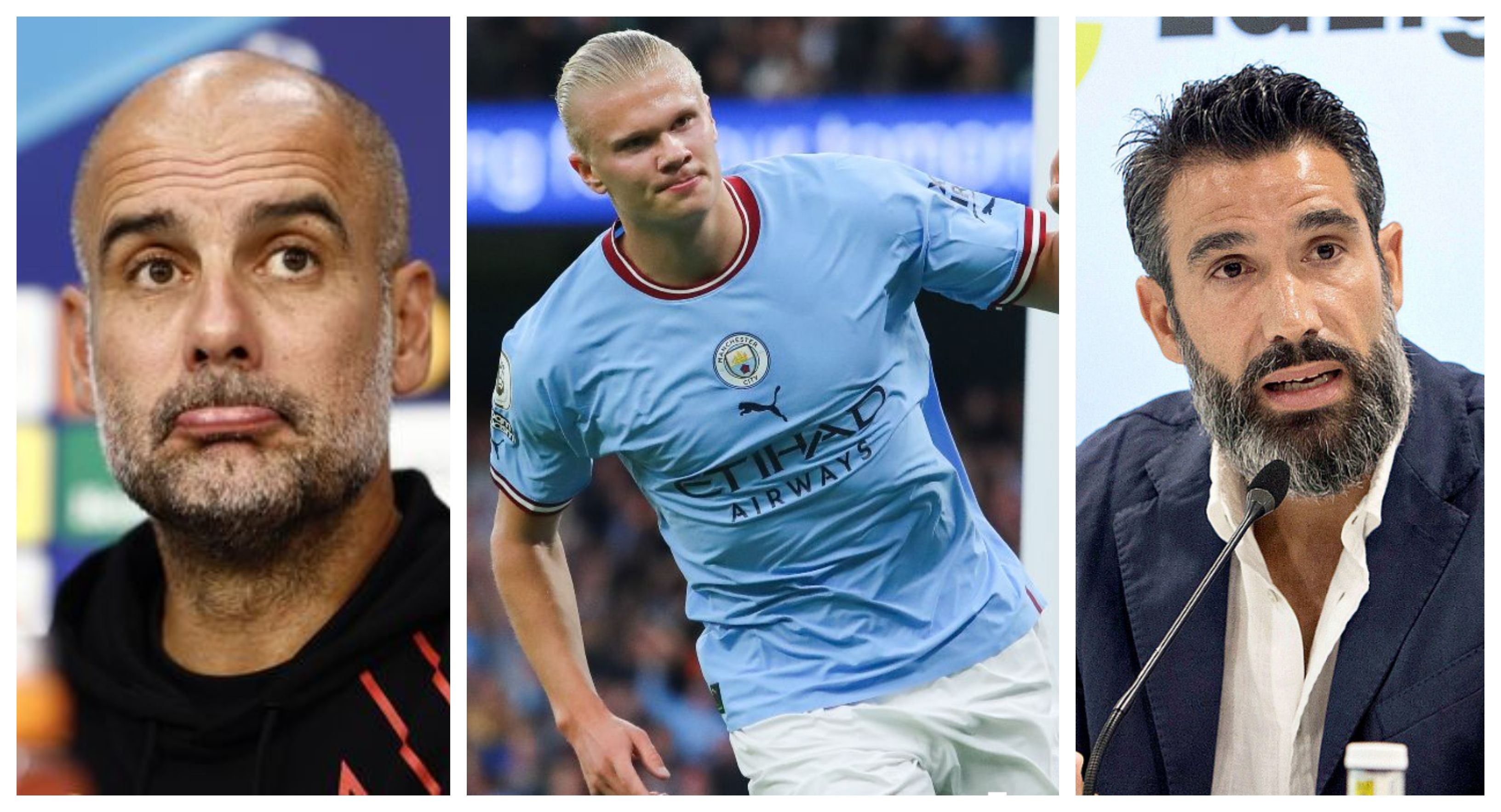Pep Guardiola, Erling Haaland y Fernando Sanz