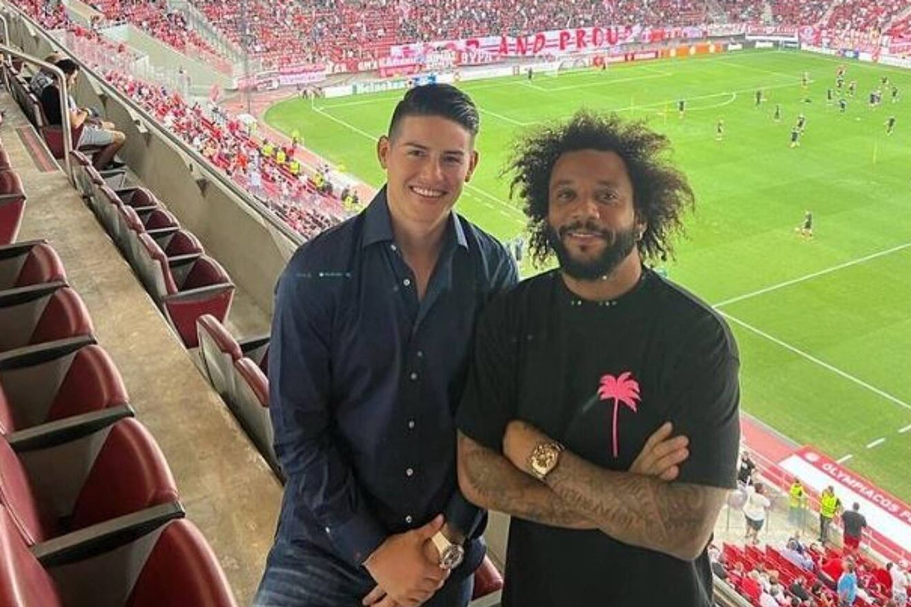 Marcelo y James, en el estadio del Olympiacos