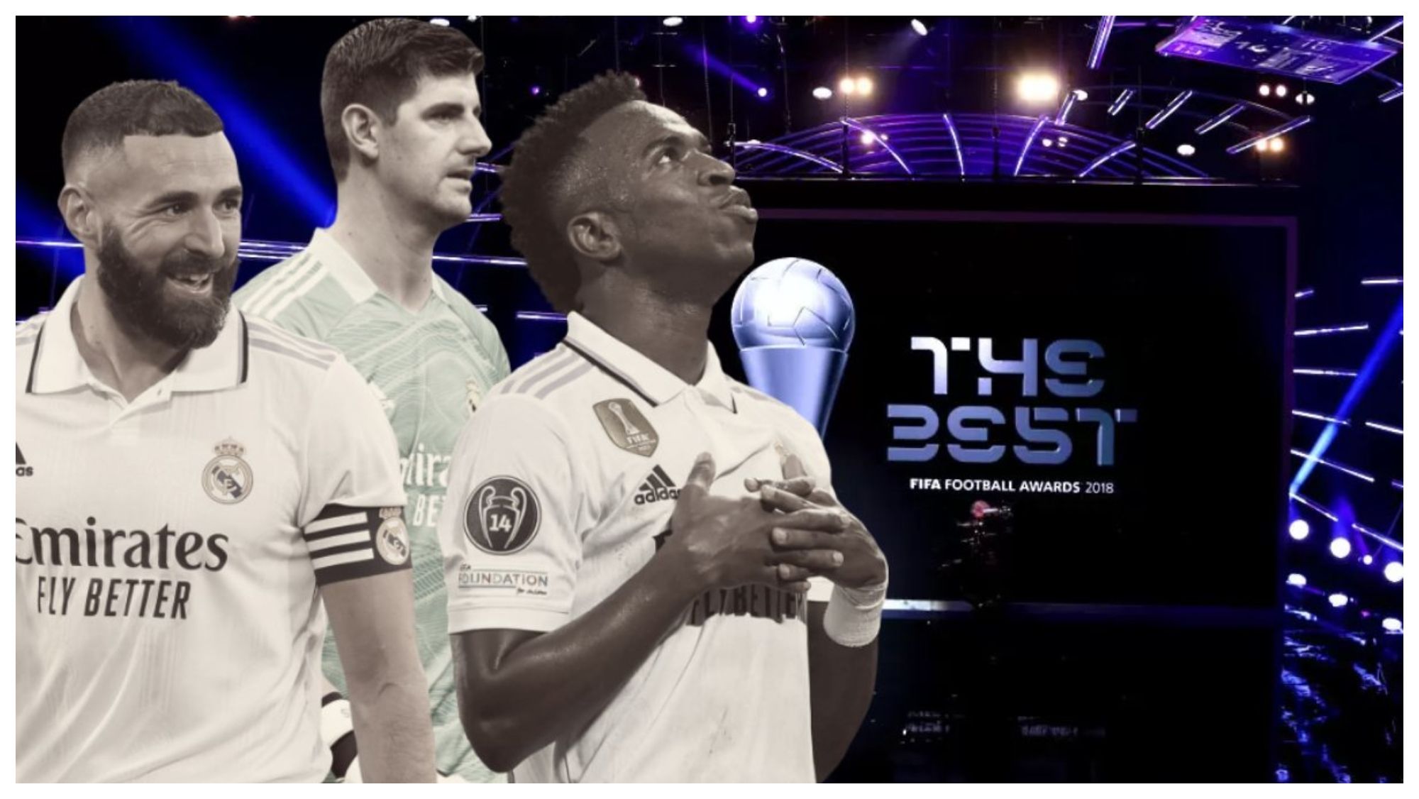 Benzema, Vinicius Junior y Thibaut Courtois