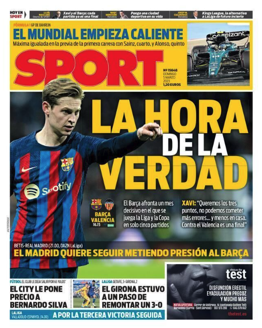 Portada de hoy del diario Sport Portada de hoy del diario Sport