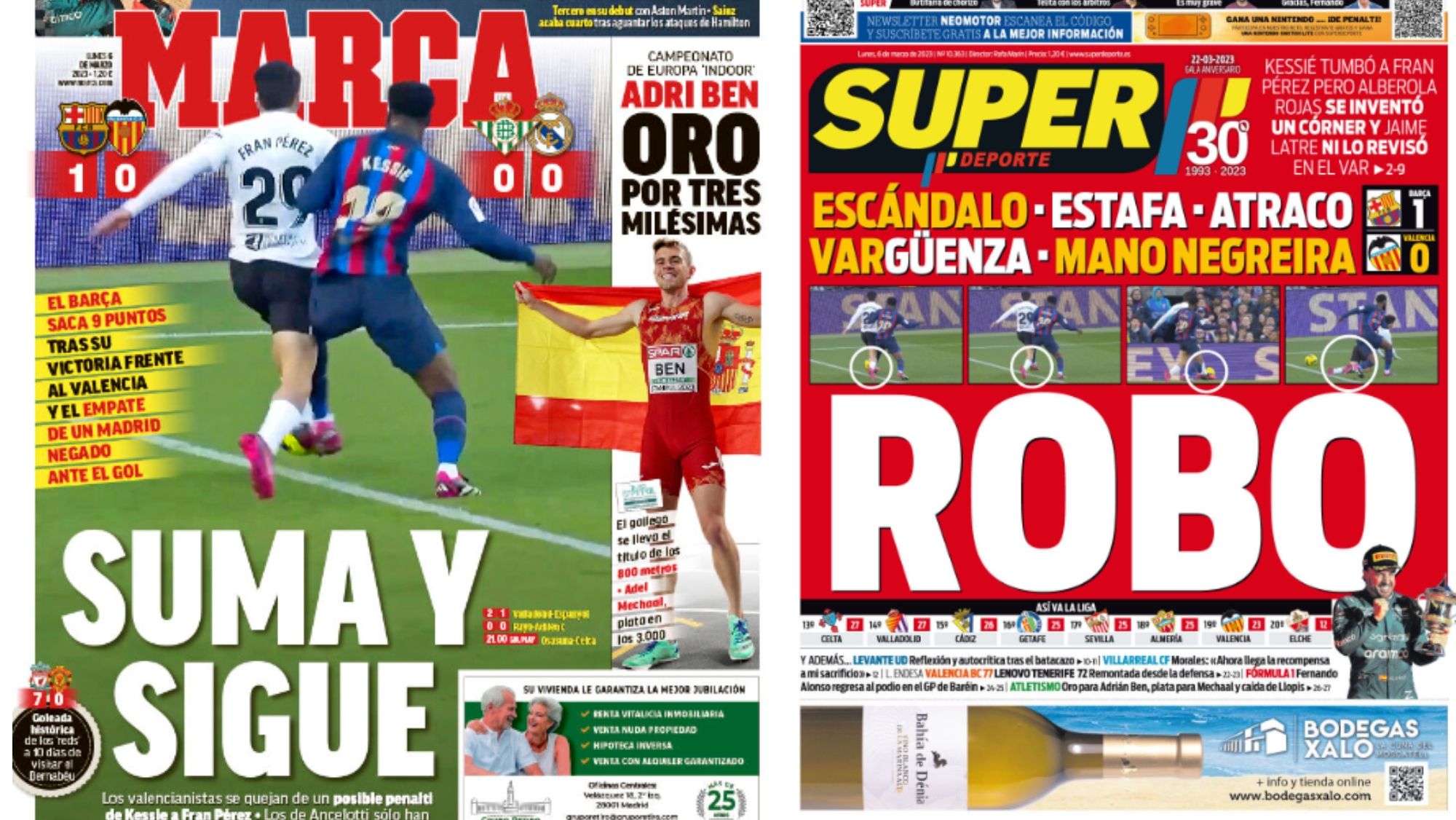 Portadas de la prensa deportiva del 6 de marzo