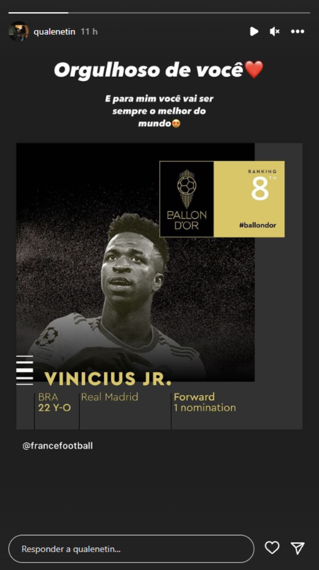 Vinicius quedó en octavo lugar dentro del Top10 para la selección del Balón de Oro 