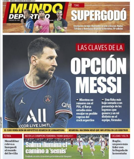 Portada de hoy del diario Mundo Deportivo Portada de hoy del diario Mundo Deportivo