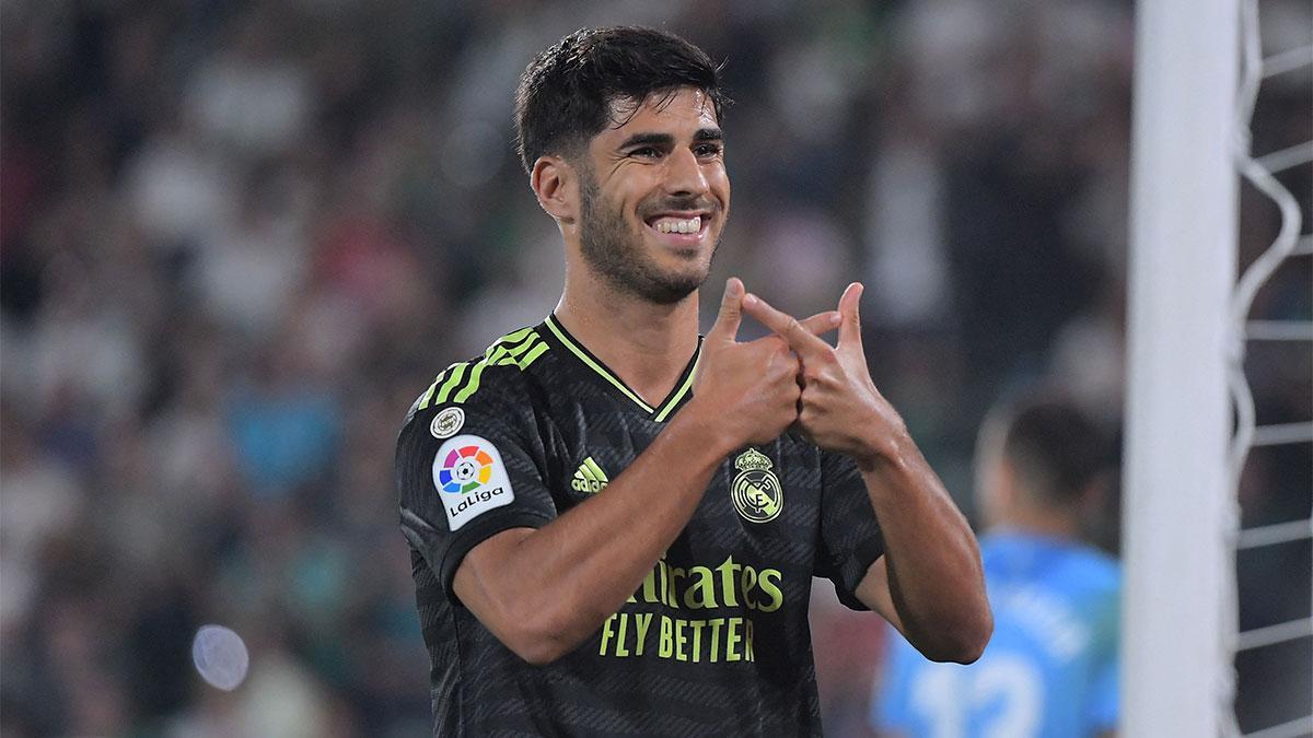 Marco Asensio celebra un gol con el Real Madrid esta temporada