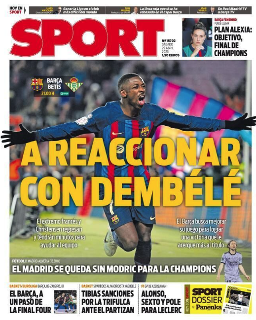 Portada de hoy del Sport Portada de hoy del Sport
