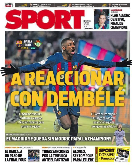 Portada de hoy del Sport