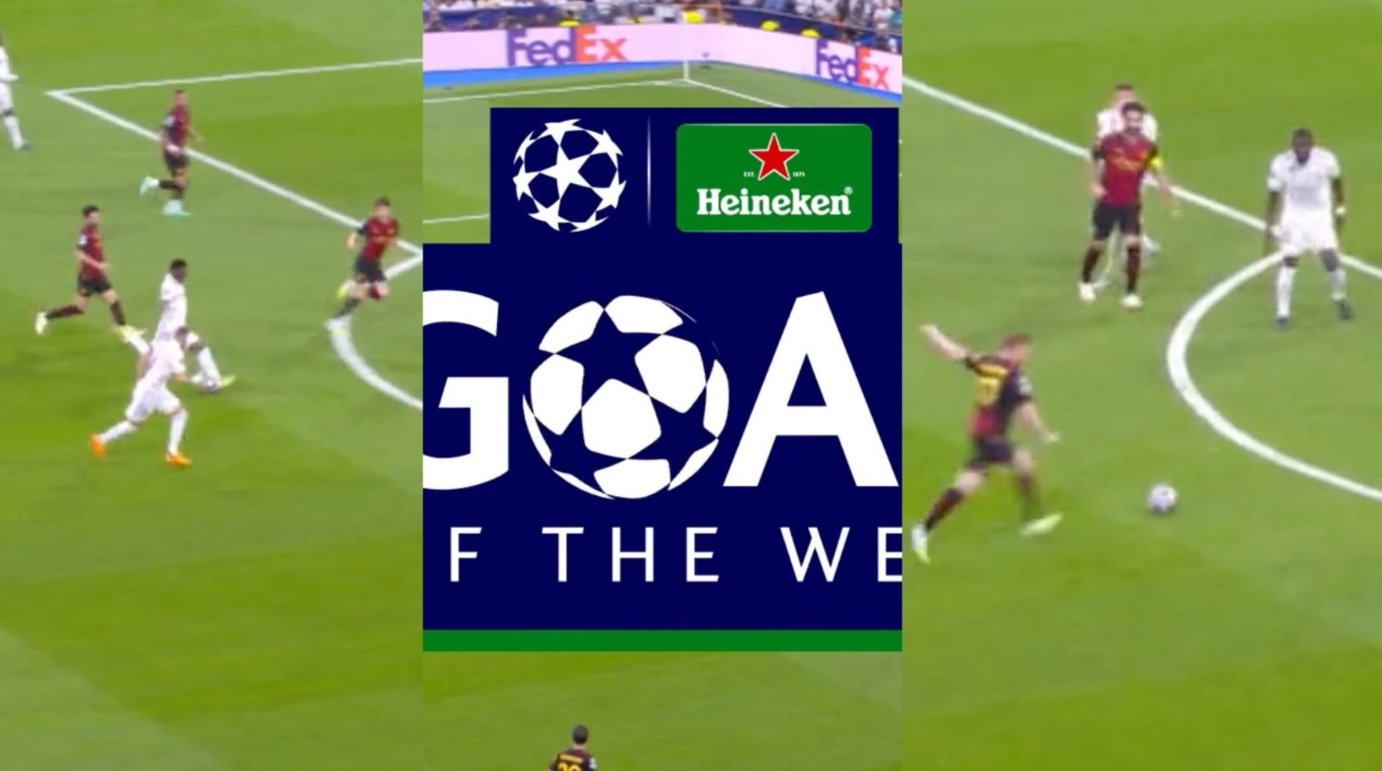 La UEFA ha elegido entre el gol de Vini y el de De Bruyne como el mejor de la semana