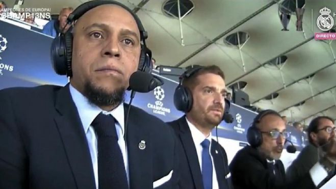 roberto carlos fue comentarista en la final de kievcaptura real madrid tv