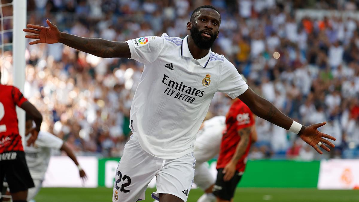 Rüdiger celebra el gol que le metió al Mallorca, su primero como madridista