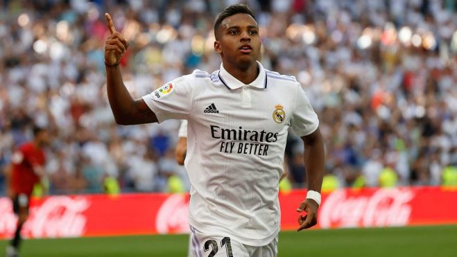 Rodrygo celebra un gol con el Real Madrid 