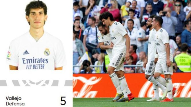 montaje con el jugador del real madrid jesus vallejoinscrito en la liga para la temporada 2021 22 con el dorsal numero 5captura laliga efe