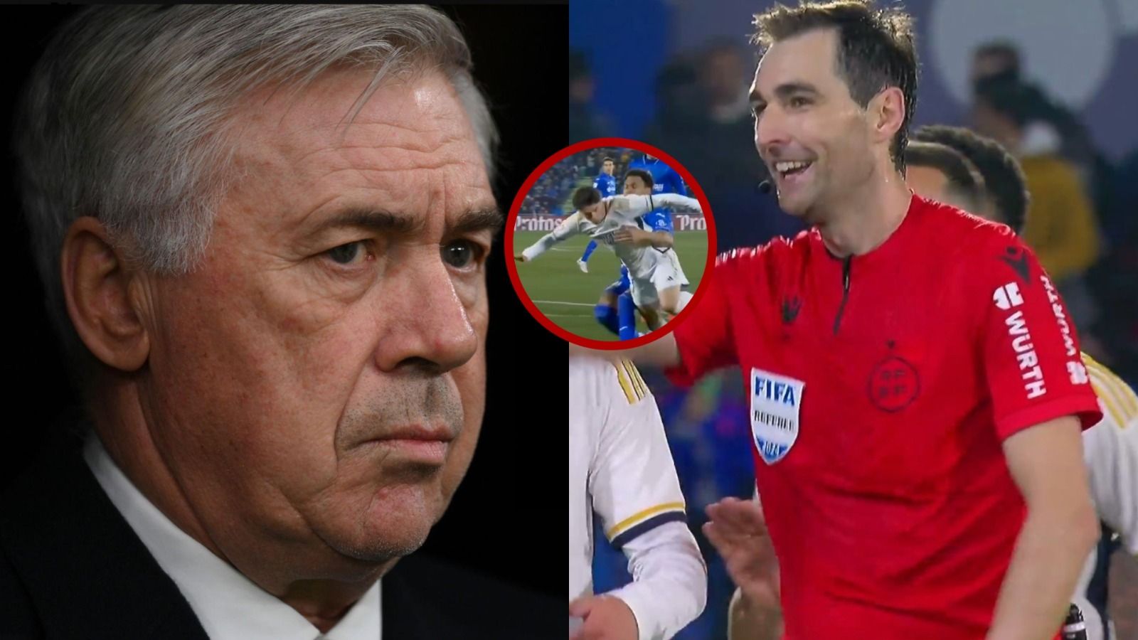 Ancelotti, enfadado, se fue directo a por el árbitro: 2 penaltis no señalados al Real Madrid Ancelotti, enfadado, se fue directo a por el árbitro: 2 penaltis no señalados al Real Madrid