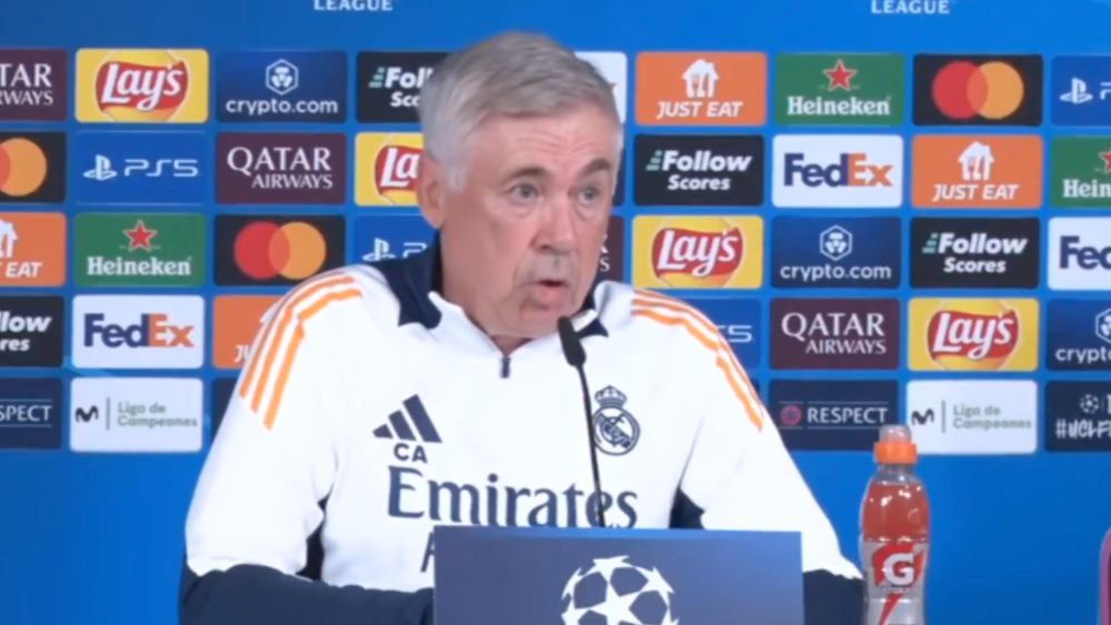Carlo Ancelotti en la rueda de prensa previa al partido contra el AC Milan.