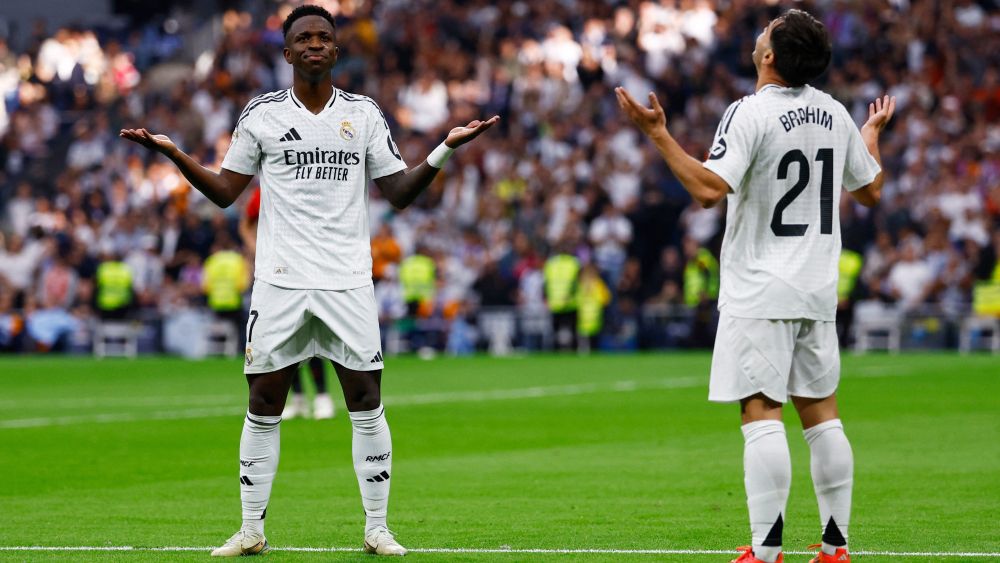 Brahim Díaz y Vinícius Jr. celebran el cuarto gol. Brahim Díaz y Vinícius Jr. celebran el cuarto gol.