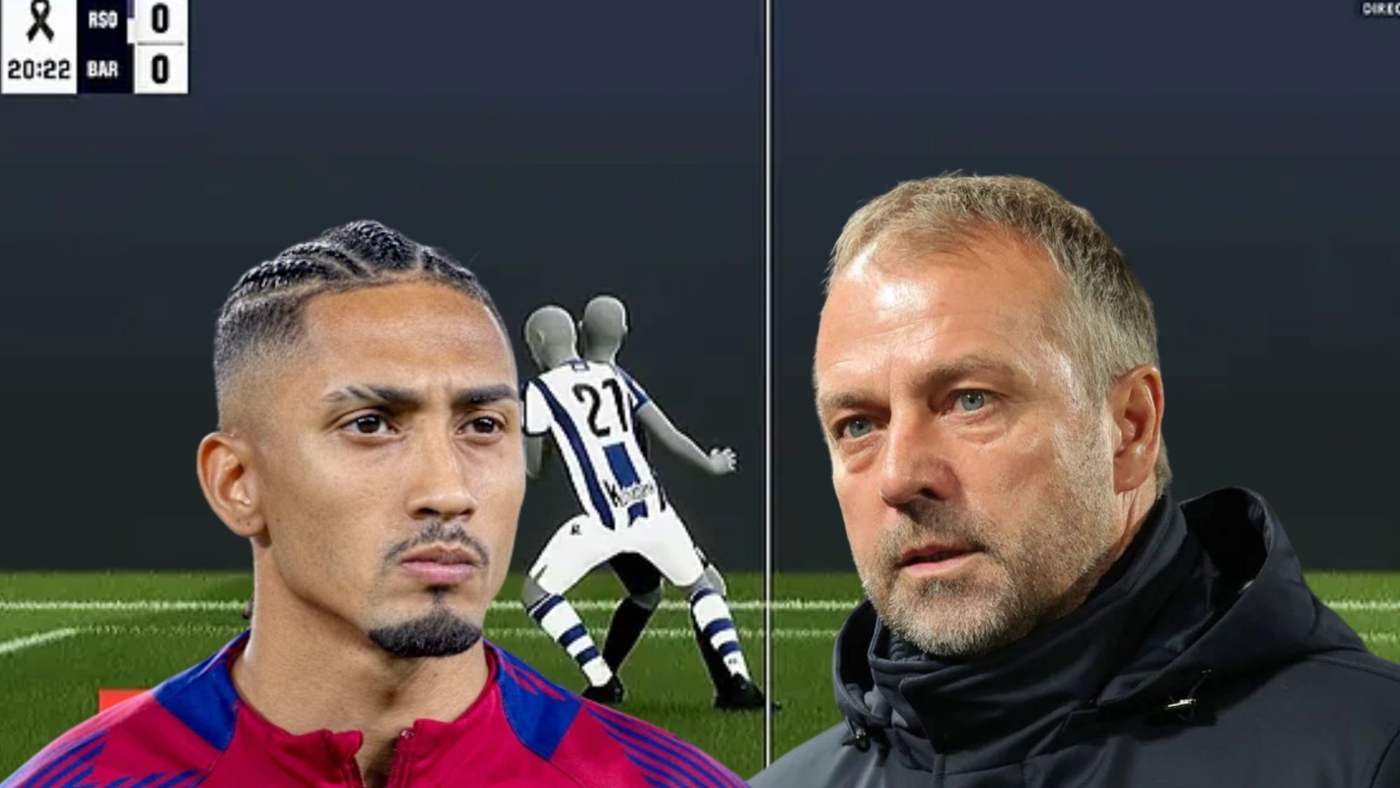 Raphinha y Hansi Flick evidencian su mal perder después de caer derrotados en Anoeta frente a la Real Sociedad.