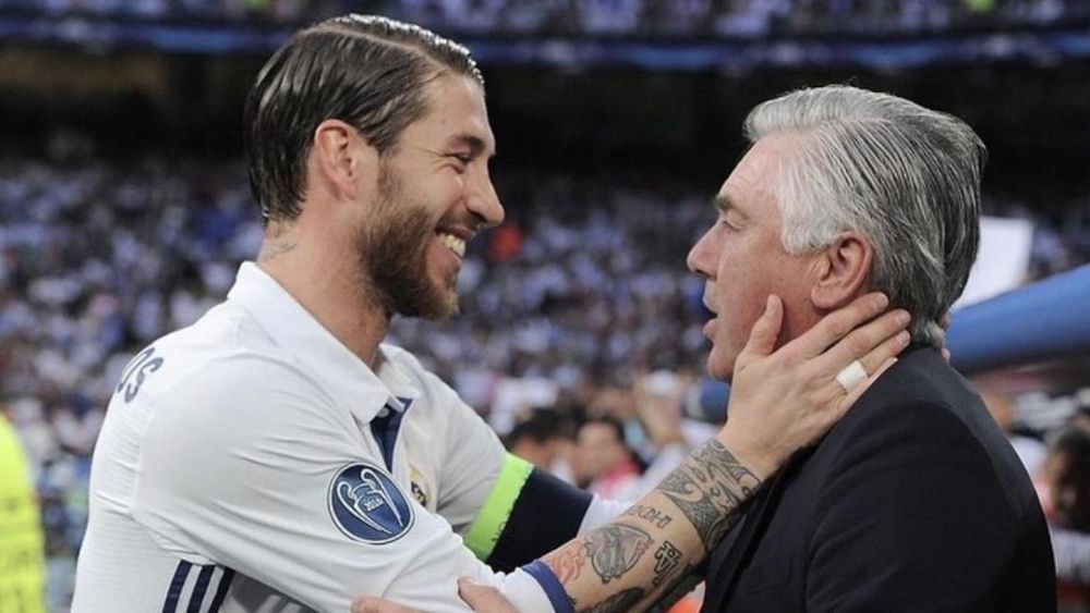 Sergio Ramos y Carlo Ancelotti. Sergio Ramos y Carlo Ancelotti.