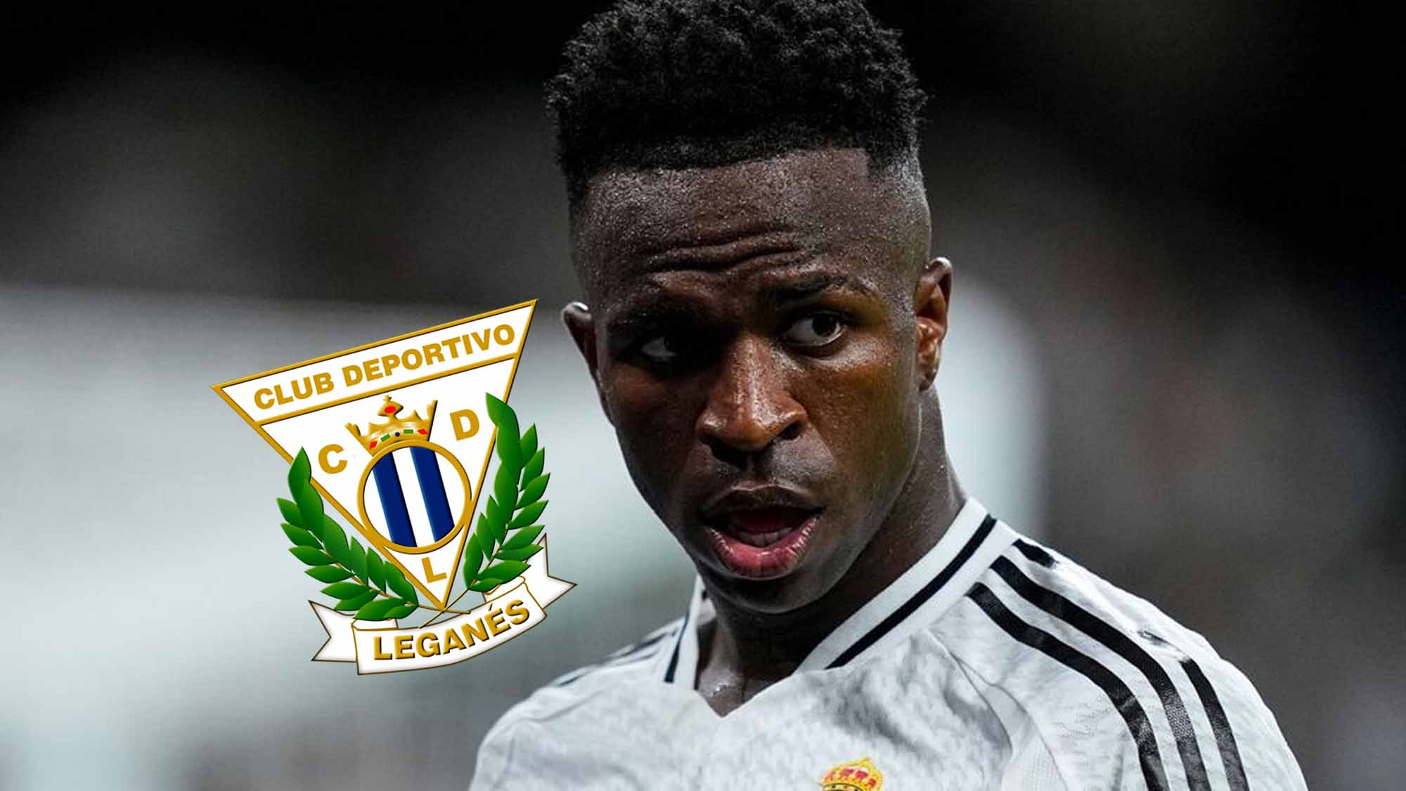 Vinicius Júnior con escudo Leganés a un costado Vinicius Júnior con escudo Leganés a un costado