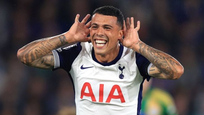 Pedro Porro celebrando un gol con el Tottenham. Pedro Porro celebrando un gol con el Tottenham.