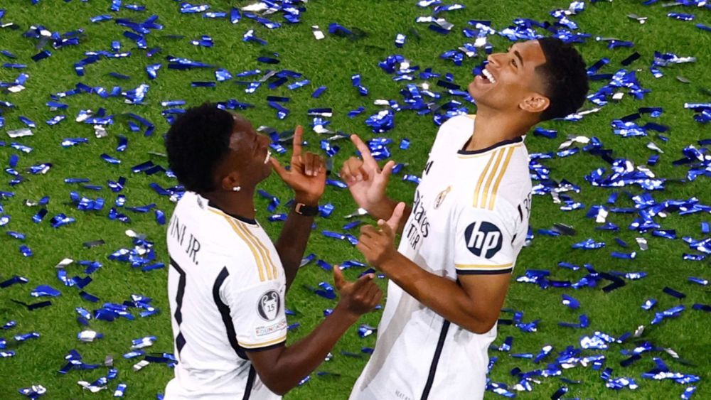 Vinicius Junior y Jude Bellingham, celebrando la Liga de Campeones conseguida la pasada temporada por el Real Madrid. Vinicius Junior y Jude Bellingham, celebrando la Liga de Campeones conseguida la pasada temporada por el Real Madrid.