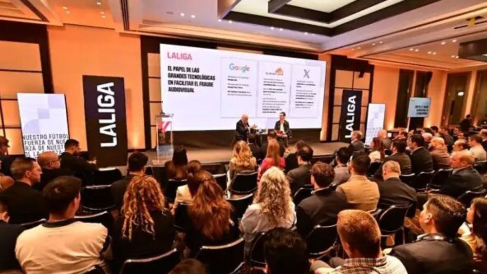 Javier Tebas en la conferencia de hoy Javier Tebas en la conferencia de hoy