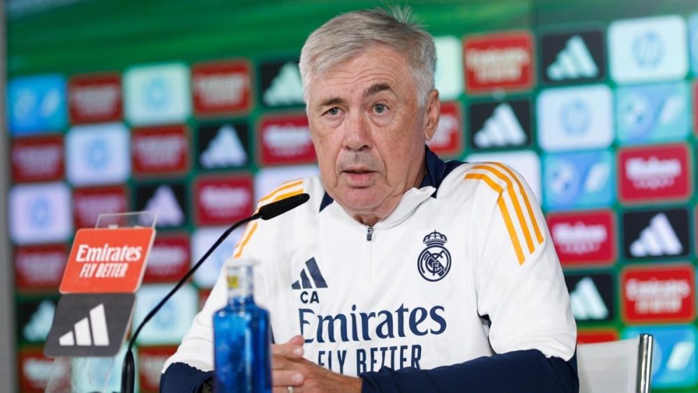 Carlo Ancelotti durante la rueda de prensa de hoy. Carlo Ancelotti durante la rueda de prensa de hoy.