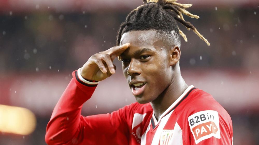 Nico Williams celebrando un gol con el Athletic Club. Nico Williams celebrando un gol con el Athletic Club.