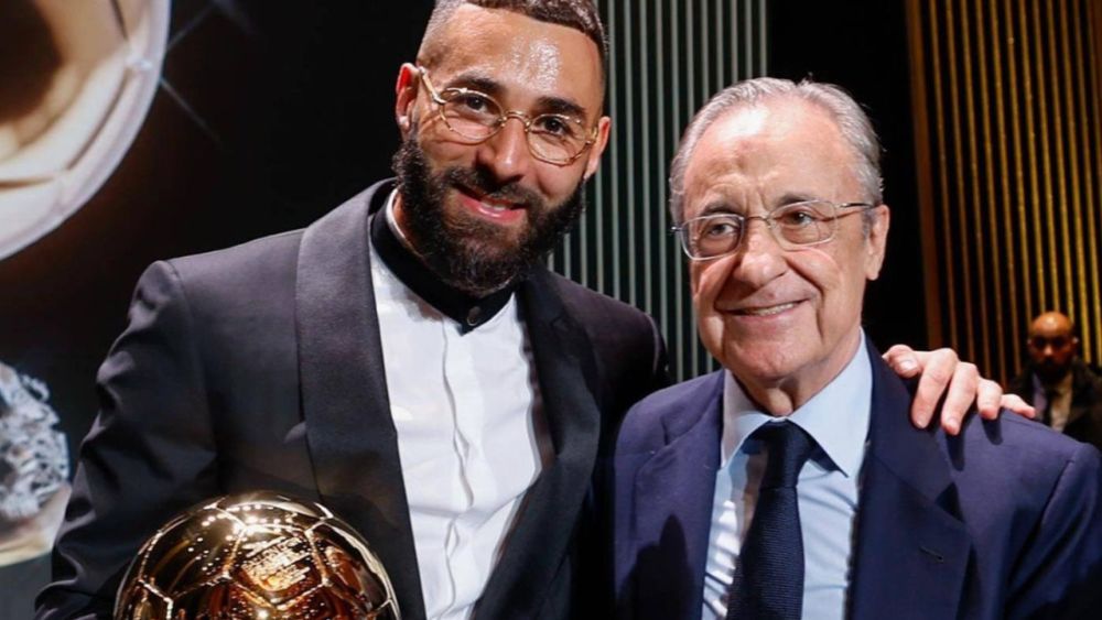 Karim Benzema y Florentino Pérez, en la gala del Balón de Oro de 2022 que el francés ganó. Karim Benzema y Florentino Pérez, en la gala del Balón de Oro de 2022 que el francés ganó.