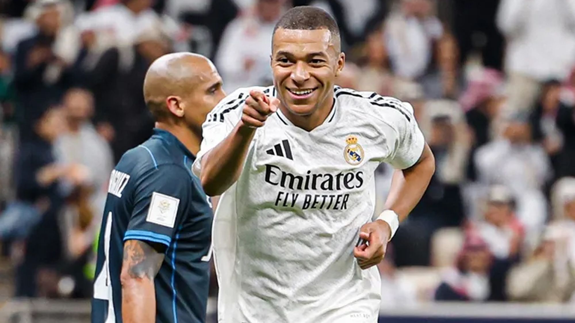 Kylian Mbappé celebrando un gol con el Real Madrid en la Final Intercontinental. Kylian Mbappé celebrando un gol con el Real Madrid en la Final Intercontinental.