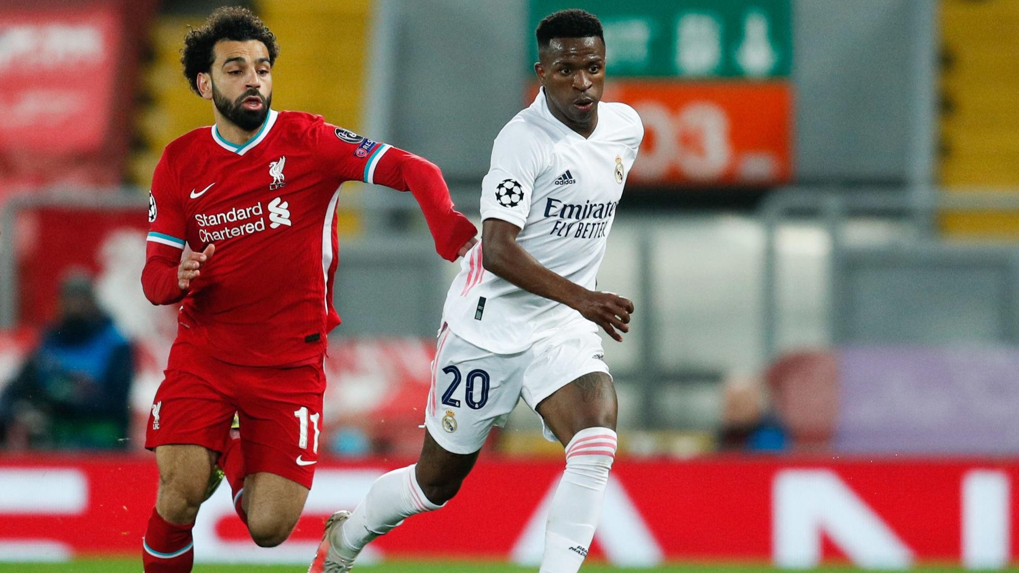 Mohamed Salah y Vinicius Junior, en un partido entre el Liverpool y el Real Madrid en la Liga de Campeones. Mohamed Salah y Vinicius Junior, en un partido entre el Liverpool y el Real Madrid en la Liga de Campeones.