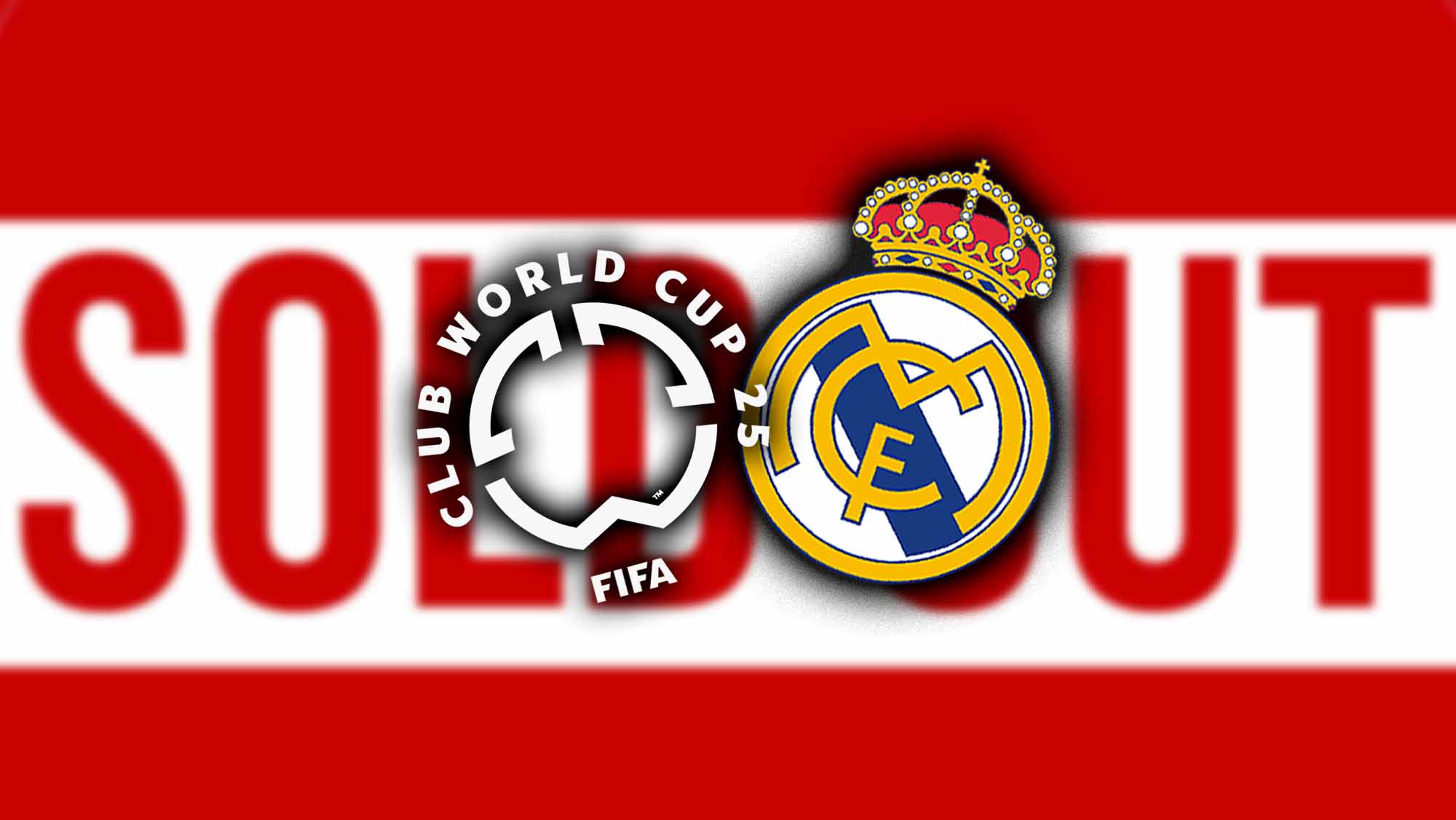 Escudo RM y logo Mundial de Clubes con Sold out de fondo