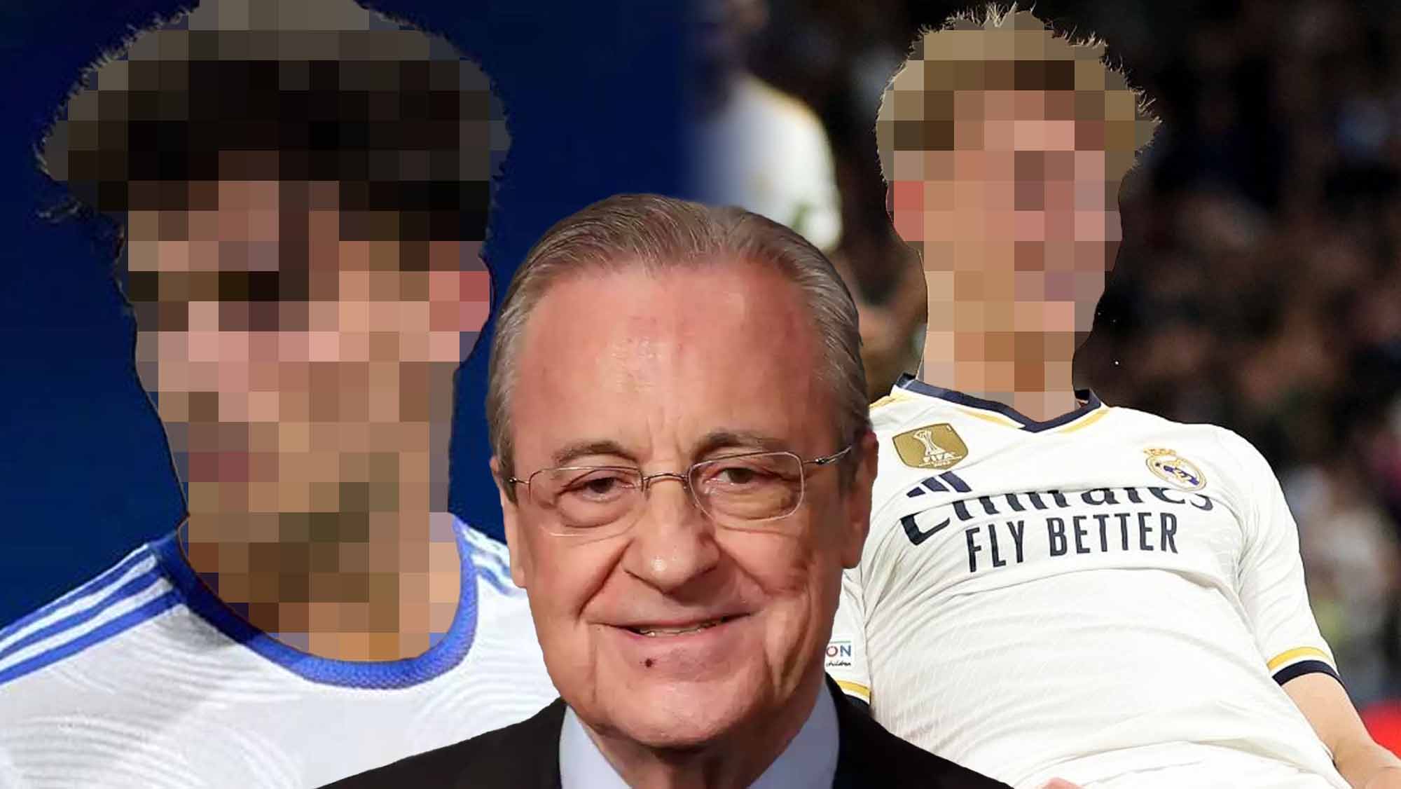 Florentino sonriendo con 2 jugadores de incógnito