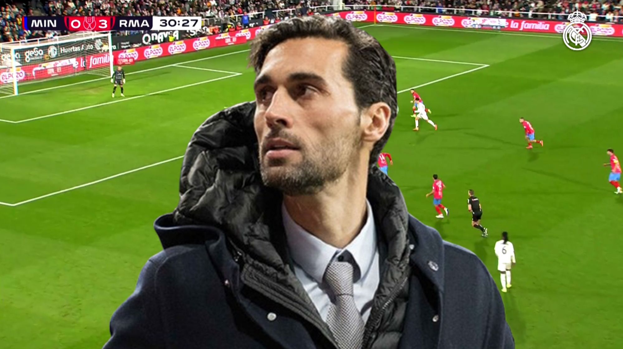 Álvaro arbeloa y una captura del partido entre la Deportiva Minera y el Real Madrid.