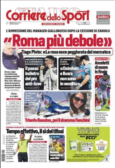 Portada del diario Corriere dello Sport