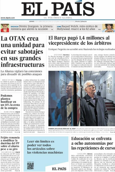 Portada de hoy de El País