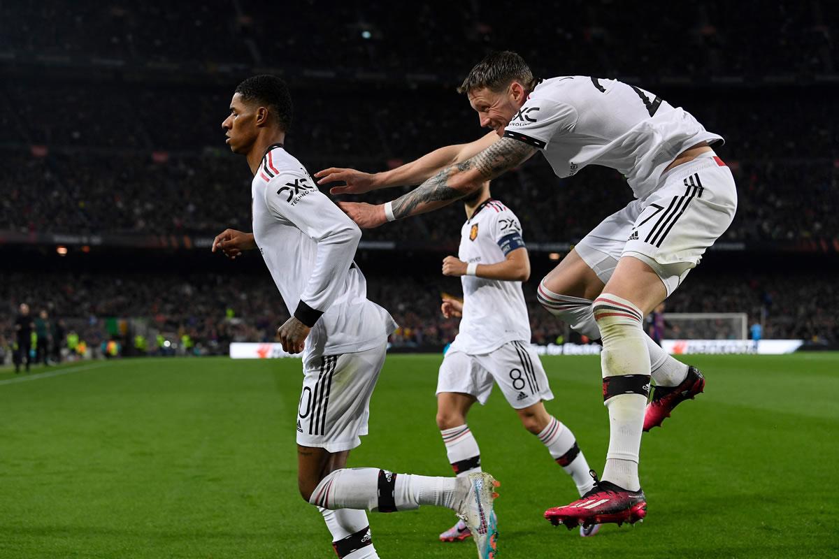 El United celebra uno de sus goles El United celebra uno de sus goles