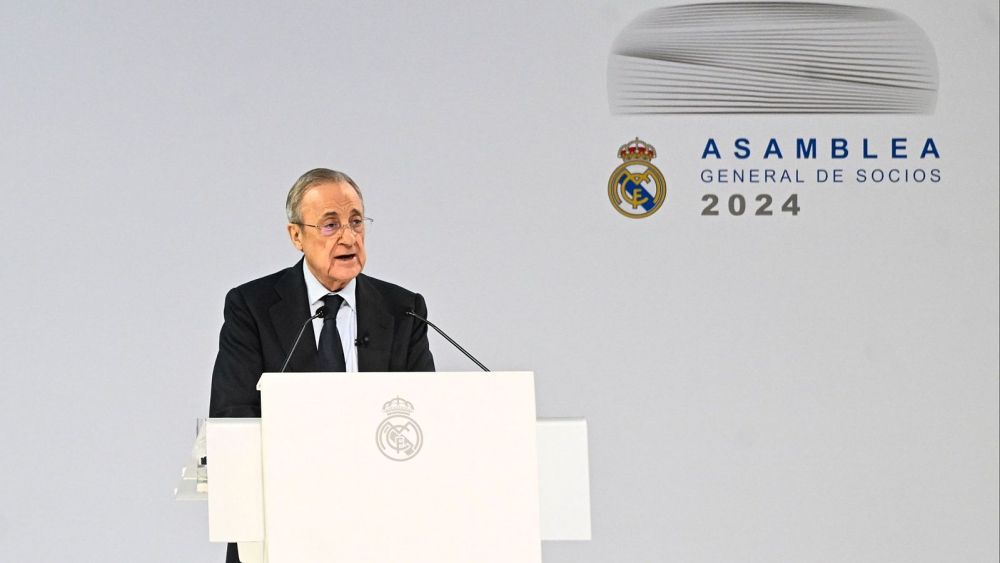 Florentino Pérez en la Asamblea de Socios Compromisarios de 2024. Florentino Pérez en la Asamblea de Socios Compromisarios de 2024.