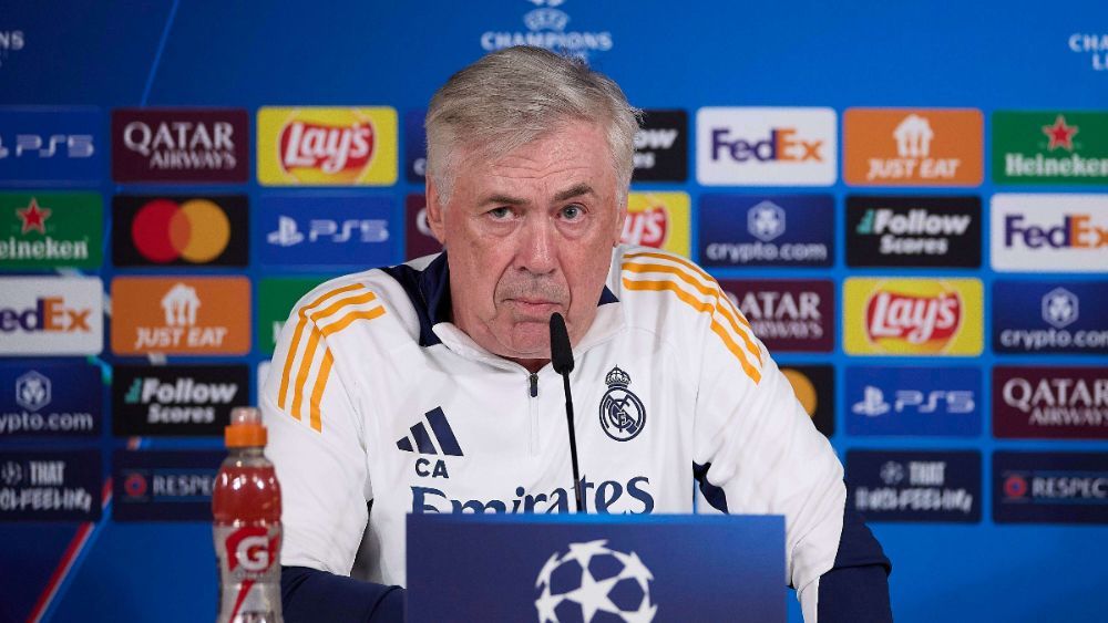 Carlo Ancelotti, en la rueda de prensa de este martes previa al partido de esta noche frente al Salzburgo. Carlo Ancelotti, en la rueda de prensa de este martes previa al partido de esta noche frente al Salzburgo.
