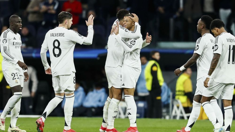 Jugadores del Real Madrid celebrando un gol. Jugadores del Real Madrid celebrando un gol.