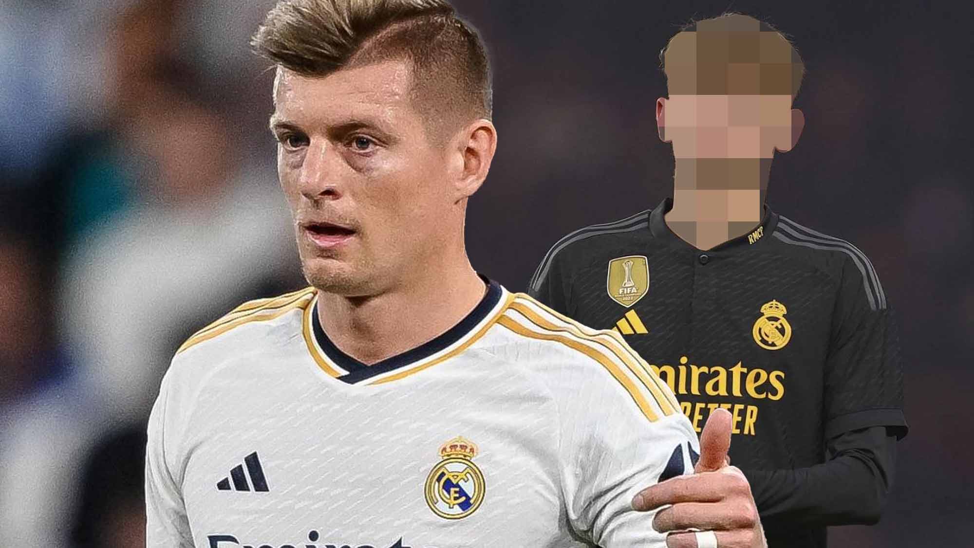 Toni Kroos levantando el pulgar con jugador de incógnito