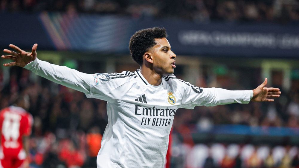 Rodrygo, celebrando uno de sus dos goles ante el Brest el miércoles, en la última jornada de fase de grupos de la Liga de Campeones. Rodrygo, celebrando uno de sus dos goles ante el Brest el miércoles, en la última jornada de fase de grupos de la Liga de Campeones.