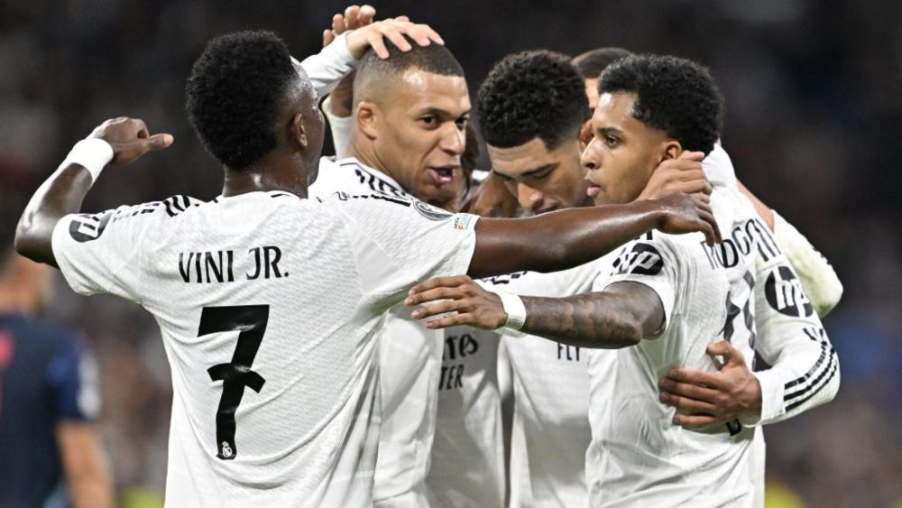 Mbappé, Vinicius, Bellingham y Rodrygo, celebrando un gol del Real Madrid en la presente edición de la Champions. Mbappé, Vinicius, Bellingham y Rodrygo, celebrando un gol del Real Madrid en la presente edición de la Champions.