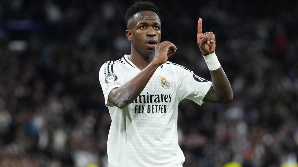 Vinicius, celebrando un gol con el Real Madrid en la presente edición de la Champions. Vinicius, celebrando un gol con el Real Madrid en la presente edición de la Champions.