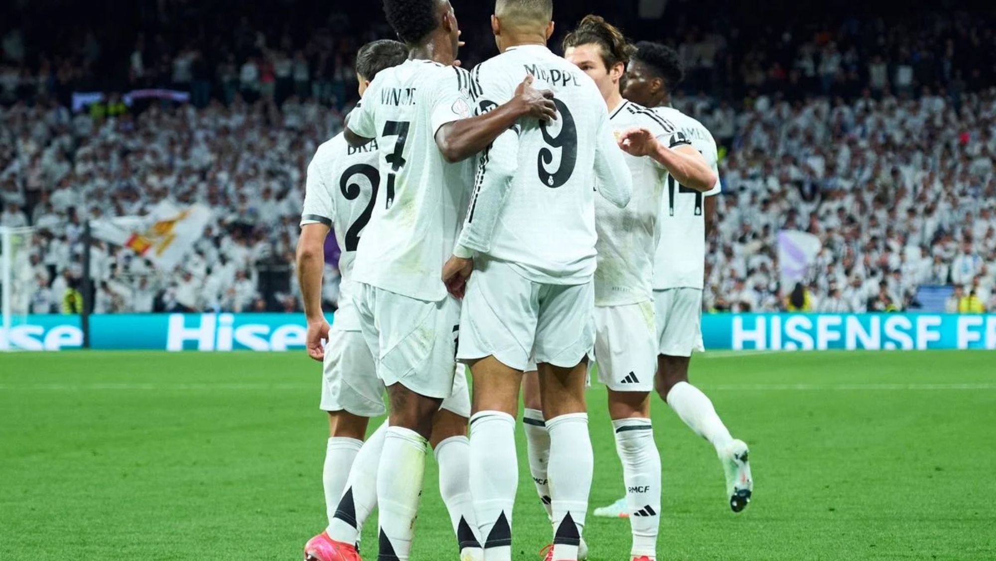 Jugadores del Real Madrid, celebrando un tanto en el último partido de Copa del equipo ante el Celta (5-2).