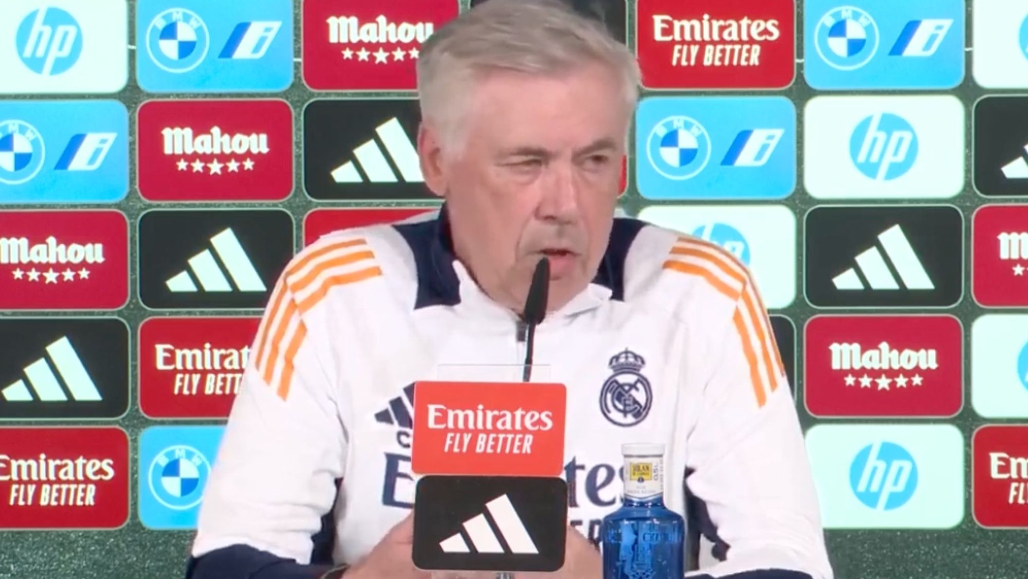 Carlo Ancelotti, en la rueda de prensa de esta mañana desde Valdebebas.