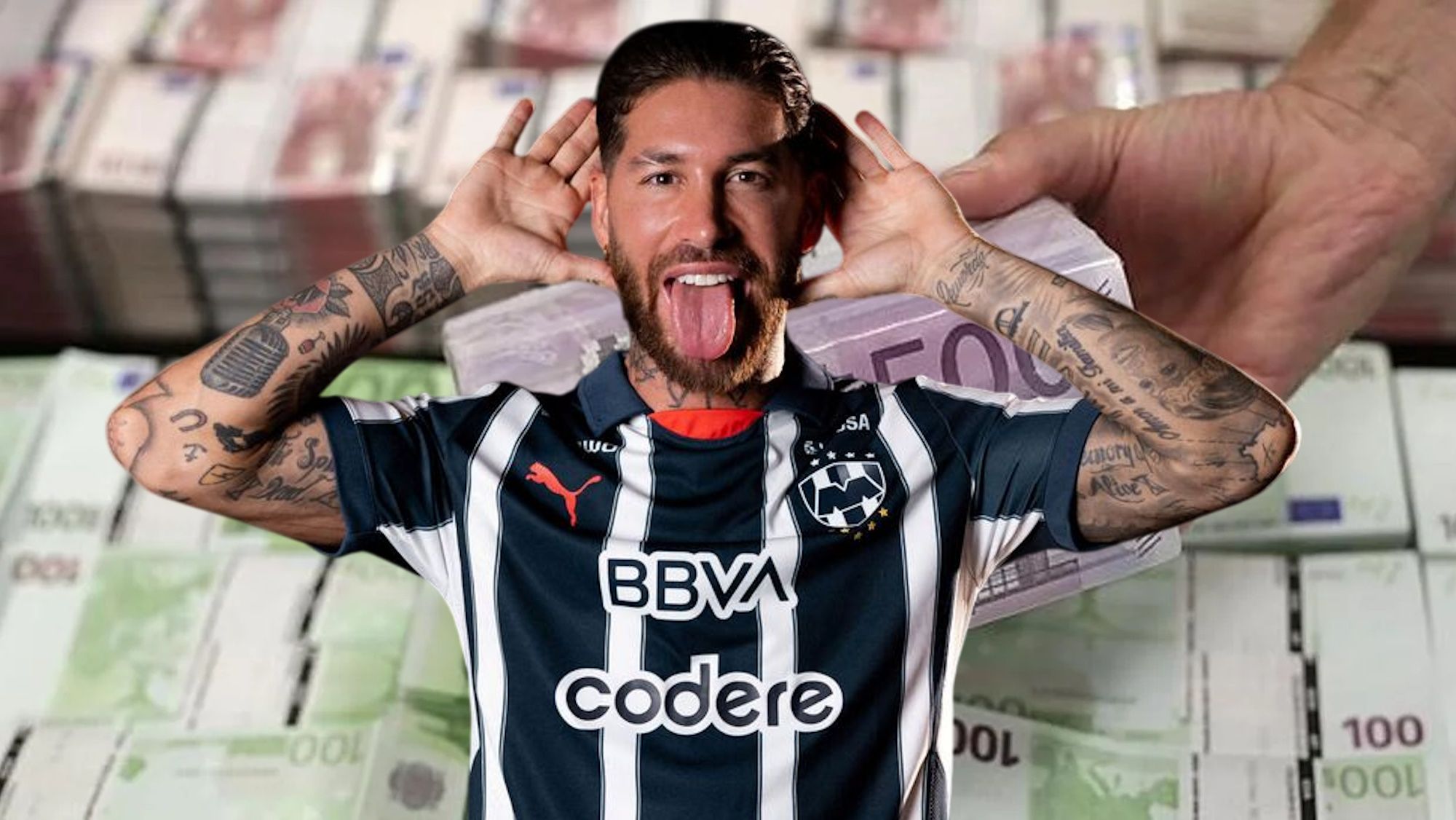 Sergio Ramos con su nuevo equipo y dinero de fondo Sergio Ramos con su nuevo equipo y dinero de fondo