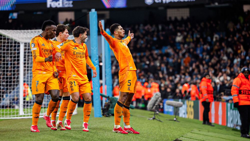 Celebración de Jude Bellingham en el tercer gol del partido.