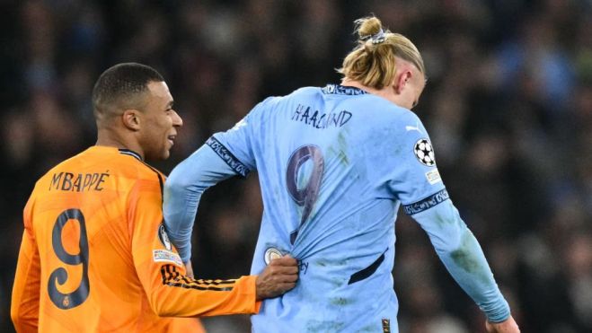 Kylian Mbappé y Erling Haaland, en el partido de la semana pasada en el Etihad entre el Real Madrid y el Manchester City.
