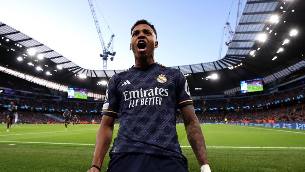 Rodrygo celebrando su gol en Etihad Rodrygo celebrando su gol en Etihad
