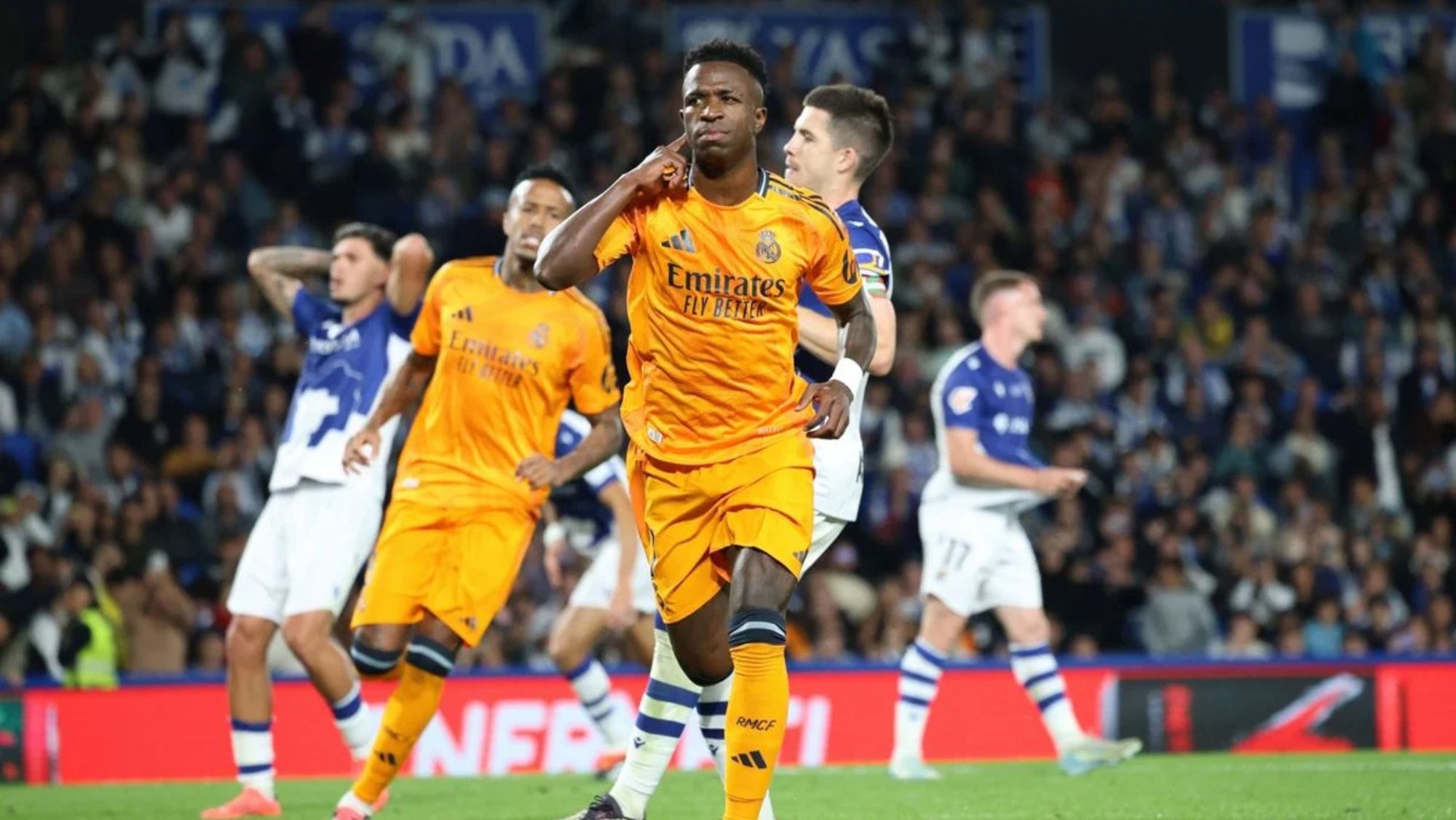 Vinicius Junior, celebrando un gol en Anoeta el pasado mes de septiembre, en el partido de Liga que jugaron Real Sociedad y Real Madrid. Vinicius Junior, celebrando un gol en Anoeta el pasado mes de septiembre, en el partido de Liga que jugaron Real Sociedad y Real Madrid.