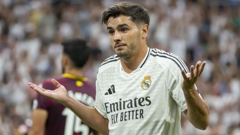 Brahim Díaz, celebrando un gol del Real Madrid durante un partido de esta temporada.